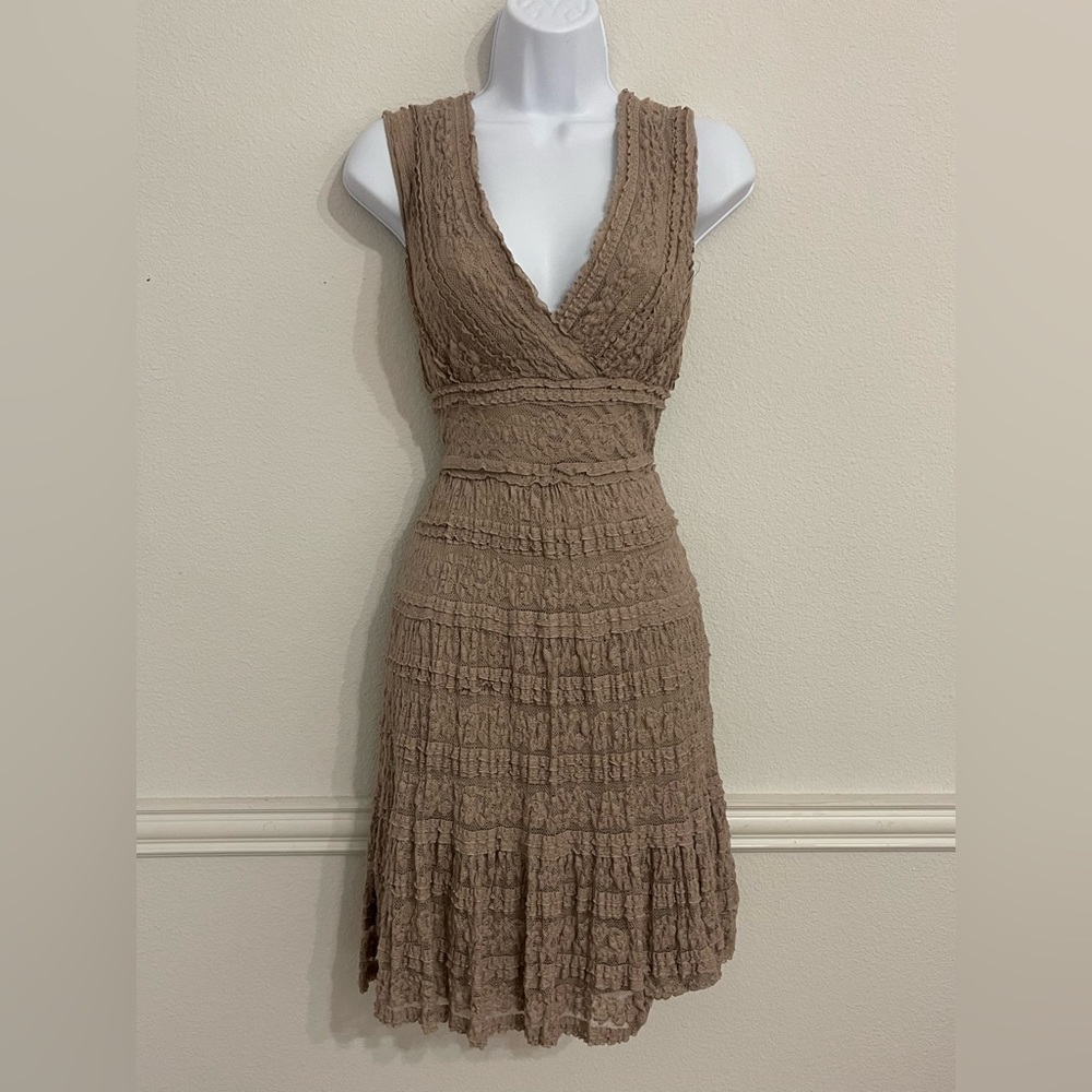 Max Studio Textured Tan Lace Midi Dress